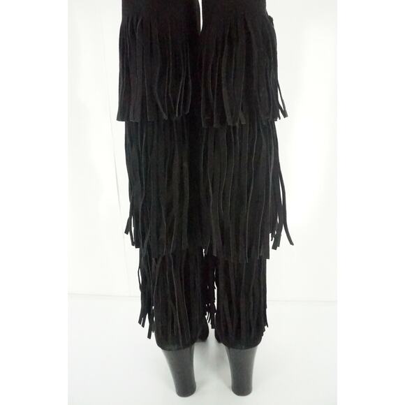 Stuart Weitzman Black Suede Fringie Sexy Tall Boots size 6 NIB $855 Trim - Picture 7 of 10